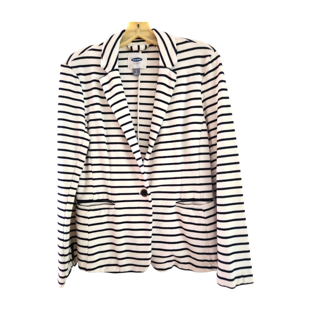 Blazer Size 2 Black Striped Jacket Jersey Knit Cotton Stretch Old Navy